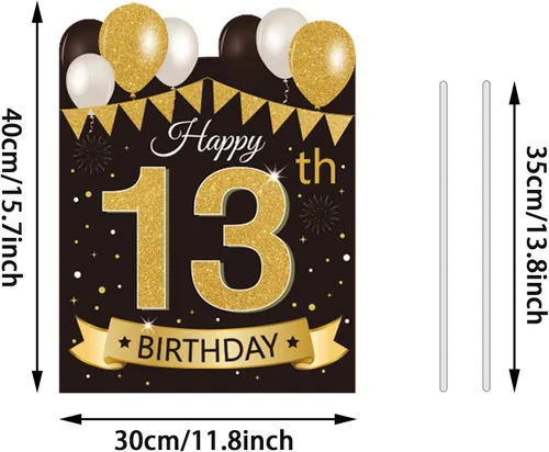 Miniatura 2 de Letrero grande de patio para fiesta de feliz cumpleaños número 13, negro dorado, letreros de patio de cumpleaños 13 con estacas y decoraciones
