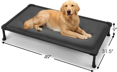 Miniatura 6 de Veehoo Cama elevada para perros a prueba de masticaciones, catre elevado duradero para mascotas con tapete impermeable relleno de algodón de Gris