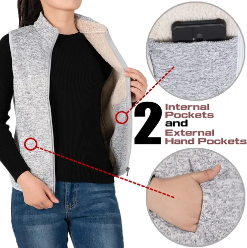 Miniatura 6 de Bonnorth Chaleco de forro polar con cremallera para mujer chaleco cálido con forro de sherpa y bolsillo