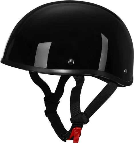 Casco de media cara para motocicleta con diseño de calavera y crucero, aprobado por DOT Brillo negro