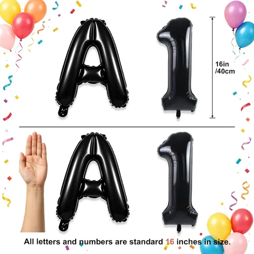 Miniatura 2 de TONIFUL Juego de globos negros de feliz cumpleaños y números de 16 pulgadas, globos de letras de aluminio metálico con globos de 0 a 9 dígitos