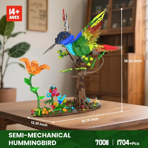 Miniatura 4 de JMBricklayer Conjunto de Construcción Mecánico de Colibrí con Luz LED, Conjuntos de Modelos de Aves para Adultos, Juguete de Colección de Animales