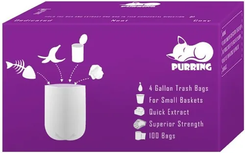 Miniatura 8 de Purring Bolsas de basura pequeñas transparentes con dibujo estético de ilustración simple, bolsas de basura de 4 galones con dispensación rápida
