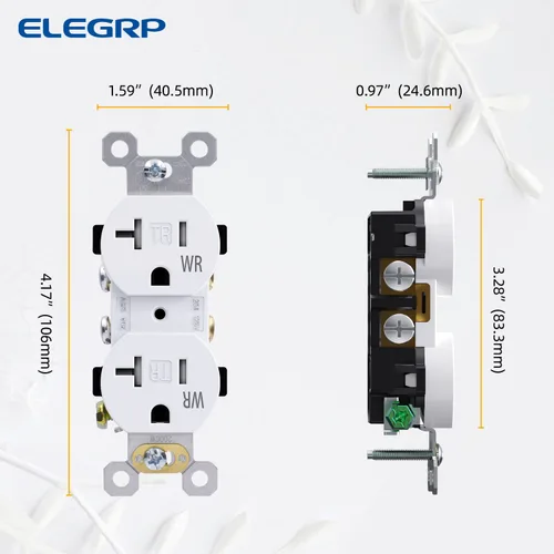 Miniatura 6 de ELEGRP Receptáculo dúplex de 20 amperios y 125 V, toma de corriente eléctrica estándar, resistente a manipulaciones TR y resistente a la intemperie