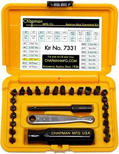 Chapman MFG 7331 Juego de destornilladores estándar multiusos – Incluye Phillips, SAE Allen Hex y puntas ranuradas/de cabeza plana – El juego