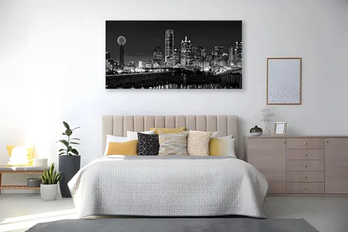 Miniatura 3 de NAN Wind 1 pieza de lienzo con diseño de horizonte de Dallas, escena nocturna de la ciudad en blanco y negro, moderna pintura giclée en lienzo