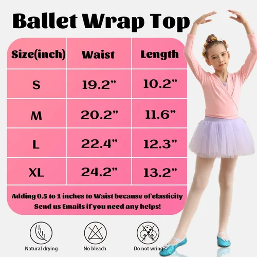 Miniatura 6 de MOLLDAN Cárdigan cruzado de ballet para niñas, manga larga, cárdigan de baile para niños pequeños, lazo para la cintura
