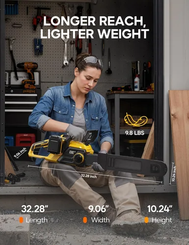 Miniatura 6 de DeForce Motosierra Eléctrica Inalámbrica de 16" 40V, para Baterías DeWalt 20V Max, Motosierra a Batería sin Escobillas, con Engrasador Automático