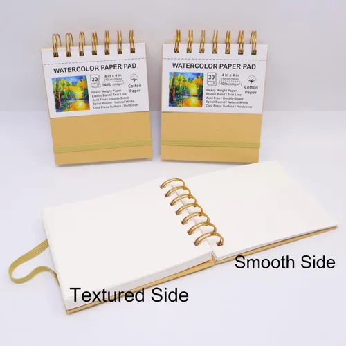 Miniatura 3 de Mini blocs de papel de acuarela, 4 x 4, paquete de 3, libros de bocetos de tapa dura, papel de algodón pesado de 140 libras/10.58 oz/m²