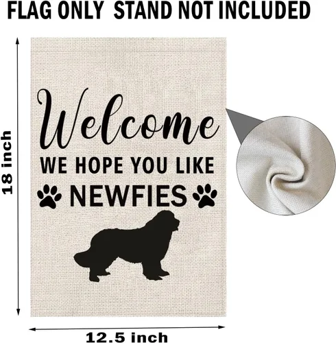 Miniatura 4 de PWHAOO Newfie - Bandera de jardín con texto en inglés "Welcome We Hope You Like Newfie", bandera de jardín de Terranova, regalos para amantes