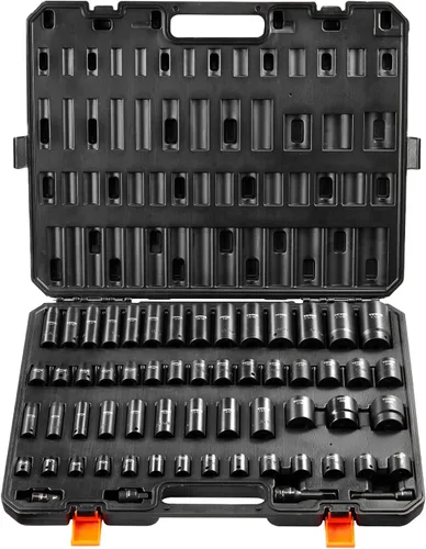 VEVOR Juego de Llaves de Impacto 3/8" y 1/2", Juego de Llaves 59 Piezas SAE 5/16" a 1-1/4" y Métrico 6-32mm, Acero de Aleación Cr-Mo de 6 Puntos