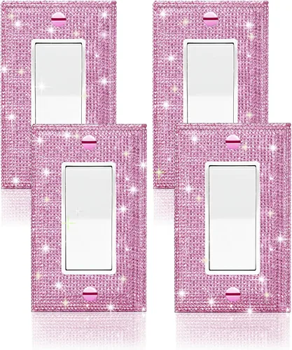 4 piezas de diamantes de imitación brillantes de color rosa plateado para placa de pared, placas decorativas de interruptor de palanca simple y 4