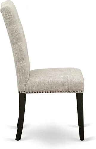 Miniatura 6 de East West Furniture ELP6T35 Elsa Parson - Juego de 2 sillas acolchadas de tela de lino con ribete de clavos y botones copetudos, color negro Alambre