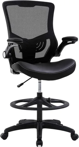 Miniatura 9 de Silla de dibujo alta de oficina, silla de escritorio de pie, altura ajustable con brazos, reposapiés, soporte para espalda, silla de escritorio