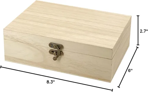 Miniatura 5 de Paquete de 6 cajas de madera sin terminar con tapa, caja de madera para proyectos de arte de bricolaje (8.3 x 6 x 2.7 pulgadas)