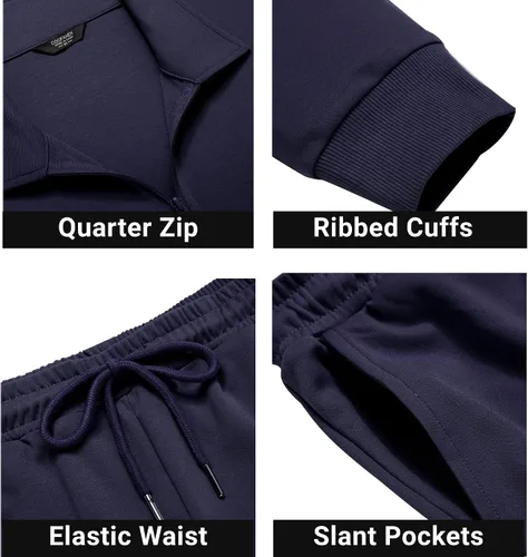 Miniatura 5 de COOFANDY Conjunto deportivo deportivo de 2 piezas para hombre, con cremallera de un cuarto