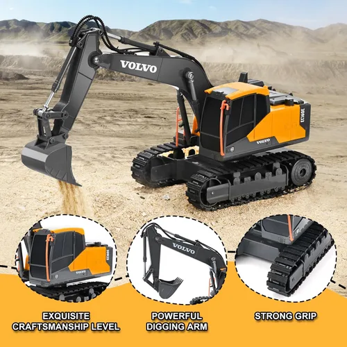 Miniatura 3 de DOUBLE E Volvo Excavadora RC Excavadora de control remoto de juguete para niños, vehículos de construcción de función completa, juguetes con pala