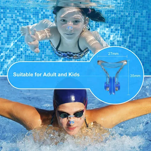 Miniatura 4 de Clip de nariz de natación, paquete de 14 tapones para la nariz con gel de sílice impermeable para niños (edad 7 +) y adultos, multicolor