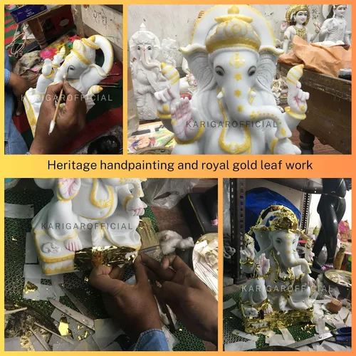Miniatura 3 de Estatua de Ganesha de mármol hecha a mano, Ganpati Murti de 12 pulgadas, ideal para decoración del hogar, puja, regalos de inauguración de la casa