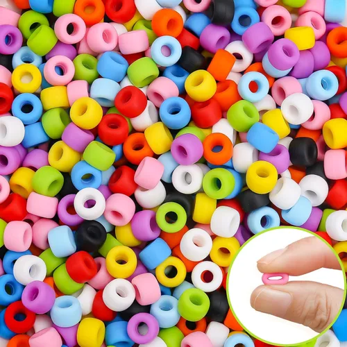 Miniatura 9 de 300 piezas de cuentas de pony de silicona para trenzar el cabello, colores negros 6 * 9 mm cuentas de kandi suaves para hacer pulseras, bolígrafos