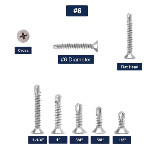 Miniatura 3 de #6 x 1 Tornillos para Chapa Metálica 100 Piezas 410 Acero Inoxidable Cabeza Plana Tornillos Autorroscantes Rápidos por SG TZH