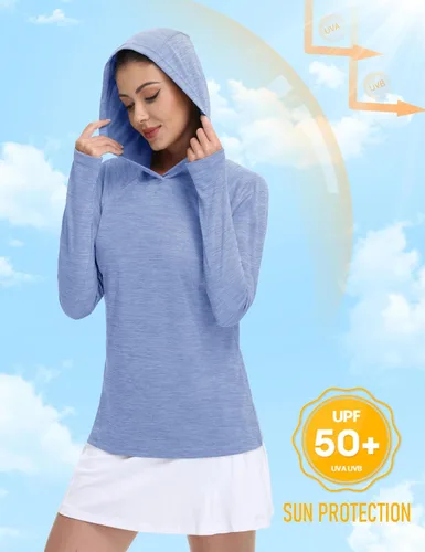 Miniatura 3 de MAGCOMSEN Camiseta de manga larga con protección solar UPF 50+ para mujer, de secado rápido, ligera, para senderismo y atletismo