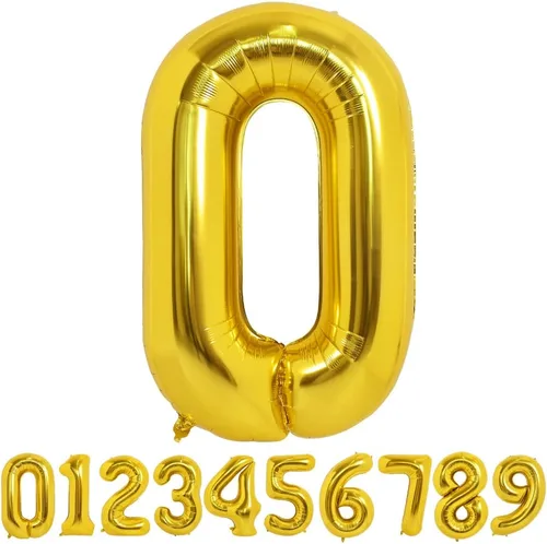 TONIFUL Globos grandes dorados de 50 pulgadas del 0 al 9, globo digital grande de Mylar de aluminio número 0 digital cero para fiestas de