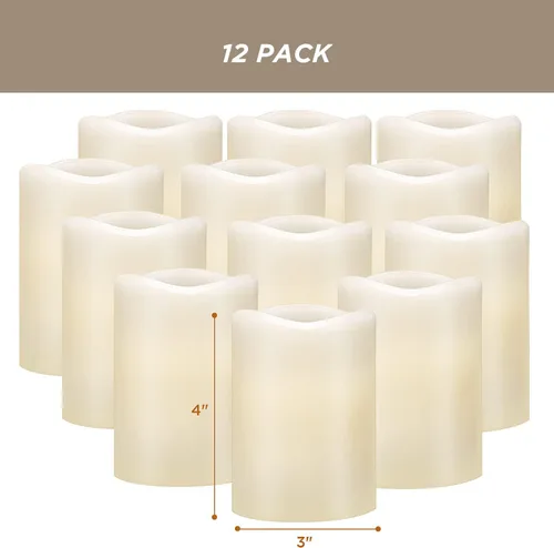 Miniatura 6 de Hausware Velas sin llama, a batería, juego de 12 (D: 7,62 cm x A: 10,16 cm) Velas de cera real, pilar titilante, velas LED sin llama con control