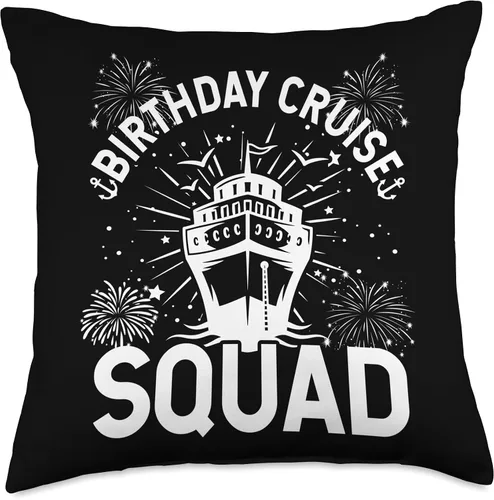 Miniatura 4 de Birthday Cruise Trip Sun Clothing & Designs Birthday Squad Memories Family Cruise Holiday Throw Pillow, 16x16, Multicolor