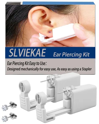 Miniatura 6 de Kit de perforación de oreja, 2 piezas, sin dolor, fácil de usar en casa, kit de pistola de perforación de oreja con aretes (dorado)