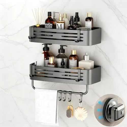 Ventosa para regadera, paquete de 2 estantes cuadrados de ducha sin perforación, aleación de aluminio, extraíble, regaderas de succión para baño,