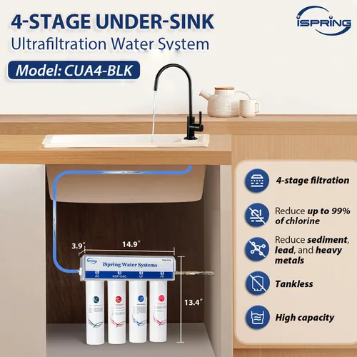 Miniatura 6 de iSpring CUA4-BLK - Sistema de filtro de agua para debajo del fregadero, filtro de agua de ultrafiltración de 4 etapas sin tanque de alta capacidad