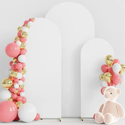 Miniatura 18 de Wokceer Juego de 3 fundas de arco de boda de elastano ajustadas para arco de boda para parte superior redonda, soporte de arco de Chiara para Beige