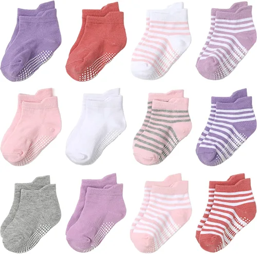 Miniatura 21 de Calcetines antideslizantes con agarre para tobillos, paquete de 12 unidades para niños pequeños, niños y niñas, lindos calcetines de algodón