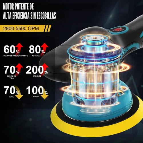 Miniatura 3 de Pulidora de búfer de coche inalámbrica, kit de pulidora mini de 6 pulgadas con paquete de 2 baterías recargables de 21V, pulidora orbital de 8