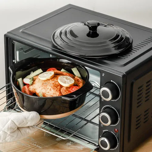 Miniatura 3 de HVH Cacerola de cerámica con tapa, apta para horno, juego de cacerola redonda de 2 cuartos de galón, platos para hornear profundos para horno