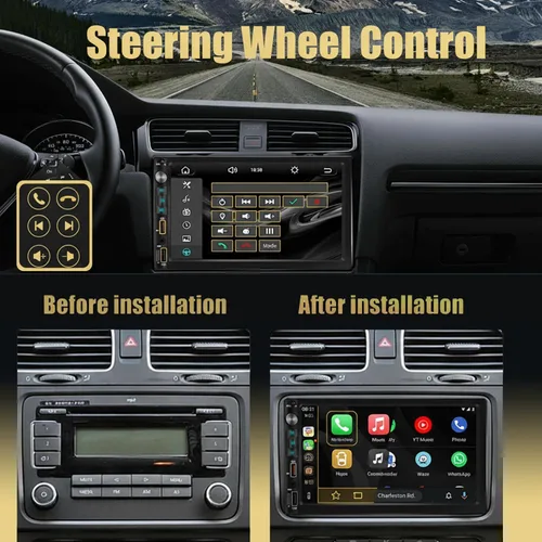 Miniatura 5 de Estéreo de coche doble DIN con pantalla táctil IPS HD de 7 pulgadas, compatible con Apple Carplay y Android Auto, cámara trasera gran angular