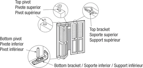 Miniatura 6 de Prime-Line N 7534 Kit de reparación de herrajes para puertas plegables, incluye soportes superior e inferior, pivotes superior e inferior y rueda