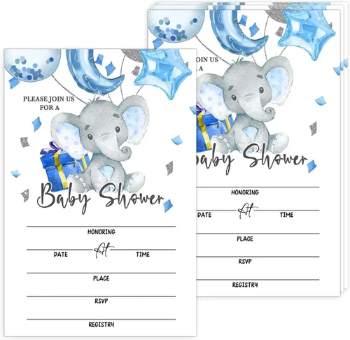 Ggjgrpx Invitación de fiesta de baby shower de elefante para celebrar la futura mamá, invitación de baby shower para niños y niñas, 20 de una sola