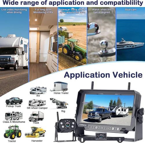 Miniatura 8 de Cámaras de respaldo inalámbricas duales para RV - Fácil instalación, grabación plug-play HD 1080P, monitor táctil de 7" con tecla, cámara de visión