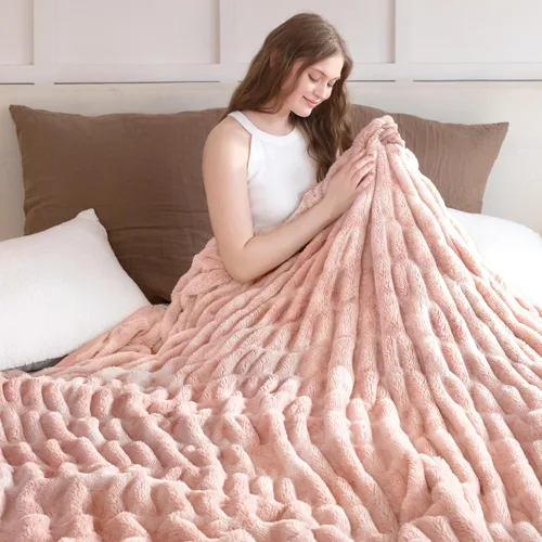 Miniatura 10 de Manta de piel sintética de conejo ultrasuave, manta esponjosa y acogedora para sofá cama, regalos de decoración de felpa cálidos y lujosos, manta