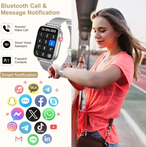 Miniatura 2 de Reloj inteligente para mujer (respuesta/hacer llamadas), pantalla táctil HD de 1.85 pulgadas con 4 bandas, más de 120 modos deportivos, impermeable