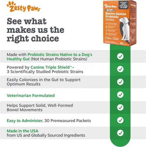 Miniatura 6 de Zesty Paws Probiótico canino nativo, para diarrea ocasional + salud digestiva, flora intestinal y apoyo del sistema inmunológico, probióticos