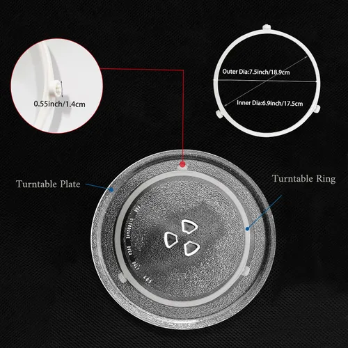 Miniatura 2 de Anillo giratorio de microondas de 7.44 pulgadas/7.4 in, soporte de bandeja de vidrio central para microondas, anillo interior de repuesto para placa