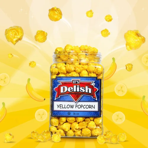 Miniatura 2 de Palomitas de maíz gourmet con sabor a plátano amarillo de It's Delish, envase jumbo de 16 oz Snack de pop corn aireado a granel - Temática frutal