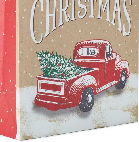 Miniatura 5 de Hallmark Paquete pequeño de bolsas de regalo rústicas de Navidad de 6 pulgadas (6 bolsas: Camión rojo, 'Es la temporada', a cuadros rojo y blanco)