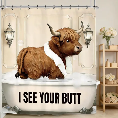 Miniatura 10 de Divertida cortina de ducha de baño de vaca de las tierras altas, 60 pulgadas de ancho por 71 pulgadas de alto, lindo animal de toro, hilarante