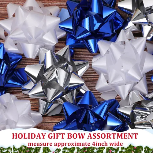 Miniatura 4 de Paquete de 24 Lazos de Navidad para Envolver Regalos, Lazos de Regalo de Cinta, Lazos de Cinta de Estrella de Navidad Autoadhesivos Surtidos
