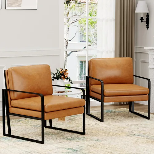 Miniatura 10 de ALISH Sillas de acento, sillón tapizado, sillas modernas de sala de estar, sillón de lino con brazos laterales, sillas de lectura con patas de metal