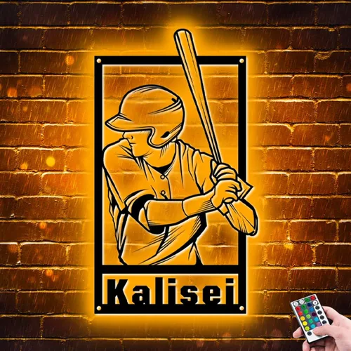 Miniatura 22 de Letrero de metal personalizado para jugador de béisbol con luz LED, nombre y número personalizado, arte de pared de béisbol, letrero de neón